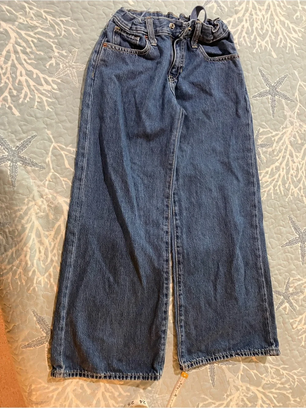 Old Navy kids size 8 adjustable waist baggy wide leg hi rise jeans